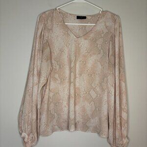 TAHARI Pullover VNeck Pink Snake Long Sleeve Blouse Balloon Workwear